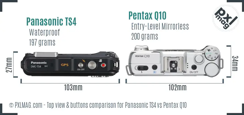Panasonic TS4 vs Pentax Q10 top view buttons comparison