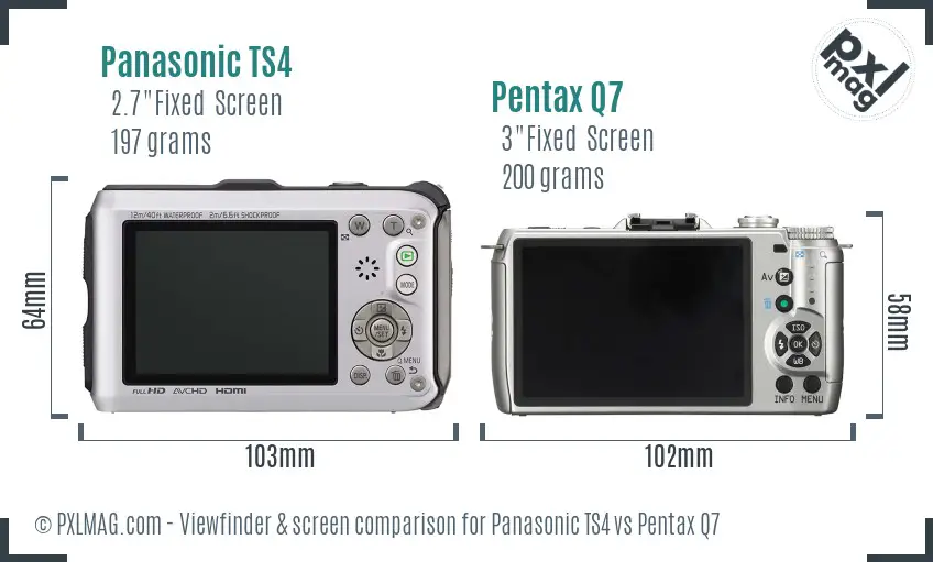 Panasonic TS4 vs Pentax Q7 Screen and Viewfinder comparison