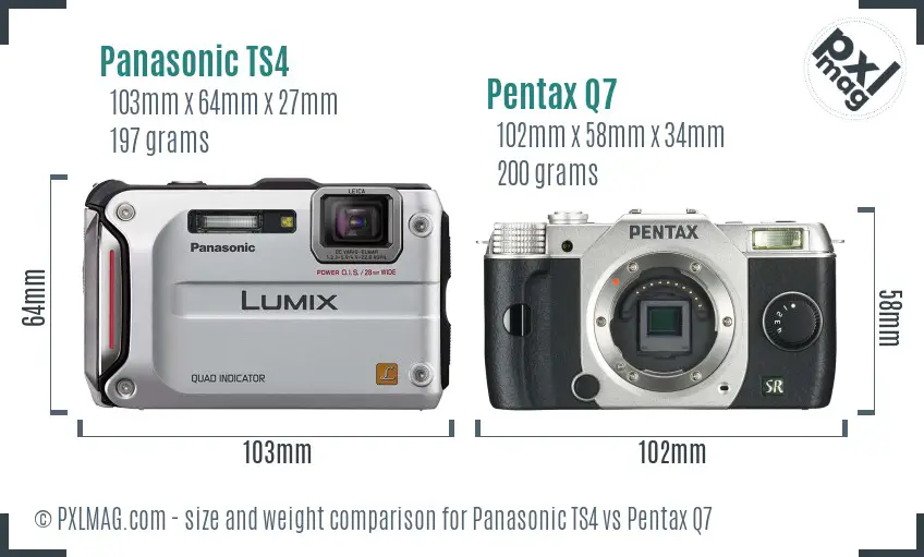 Panasonic TS4 vs Pentax Q7 size comparison