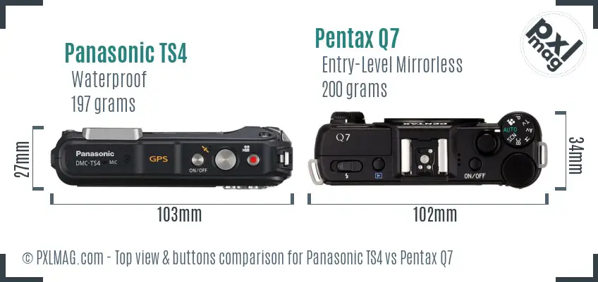 Panasonic TS4 vs Pentax Q7 top view buttons comparison