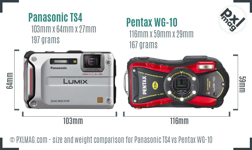 Panasonic TS4 vs Pentax WG-10 size comparison