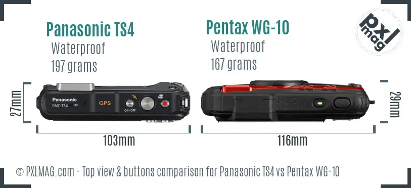 Panasonic TS4 vs Pentax WG-10 top view buttons comparison