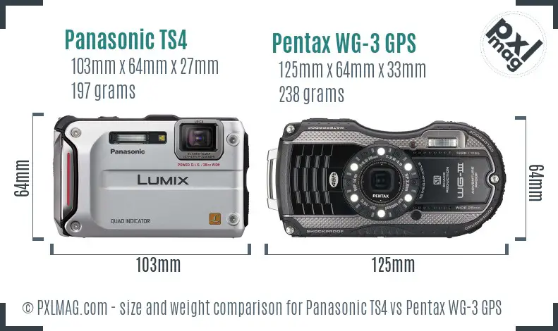 Panasonic TS4 vs Pentax WG-3 GPS size comparison