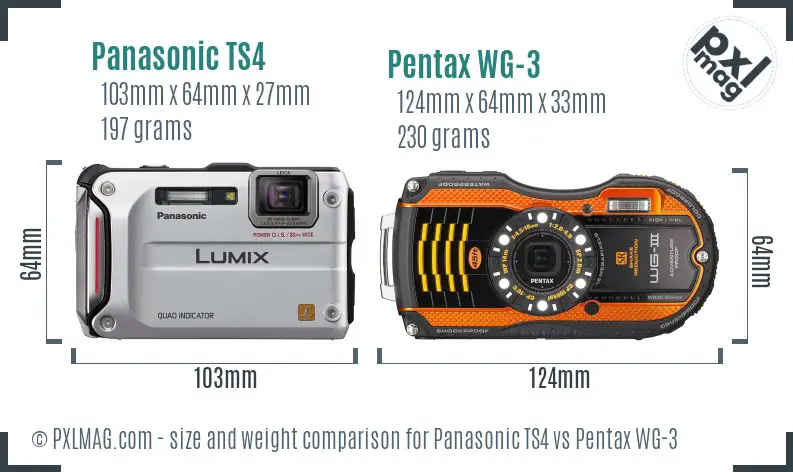 Panasonic TS4 vs Pentax WG-3 size comparison Panasonic TS4 vs Pentax WG-3 size comparison