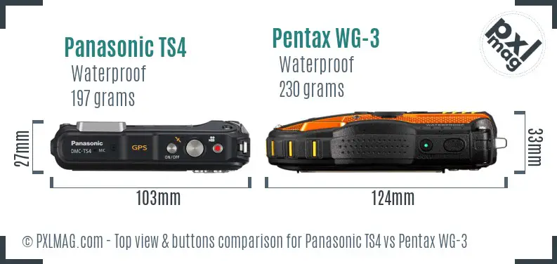 Panasonic TS4 vs Pentax WG-3 top view buttons comparison Panasonic TS4 vs Pentax WG-3 top view buttons comparison