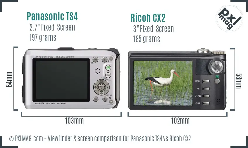 Panasonic TS4 vs Ricoh CX2 Screen and Viewfinder comparison