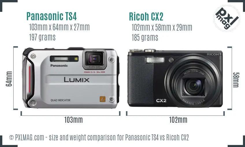 Panasonic TS4 vs Ricoh CX2 size comparison