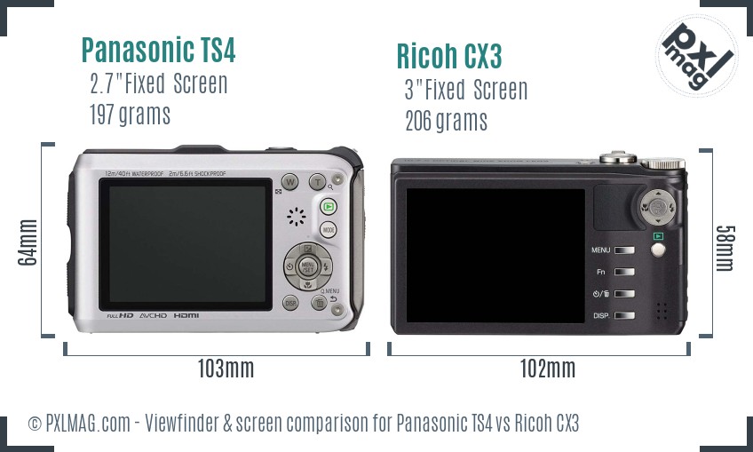 Panasonic TS4 vs Ricoh CX3 Screen and Viewfinder comparison