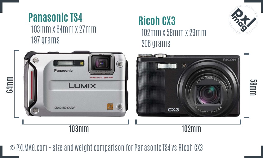 Panasonic TS4 vs Ricoh CX3 size comparison
