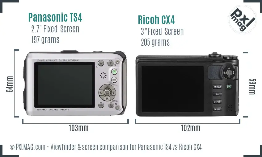 Panasonic TS4 vs Ricoh CX4 Screen and Viewfinder comparison