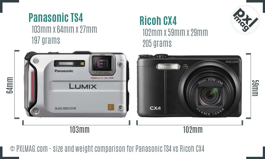 Panasonic TS4 vs Ricoh CX4 size comparison