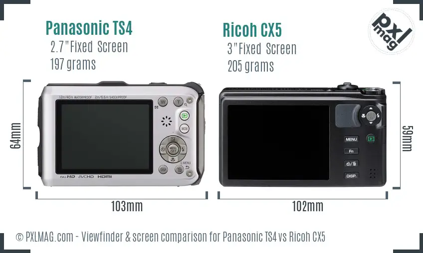 Panasonic TS4 vs Ricoh CX5 Screen and Viewfinder comparison