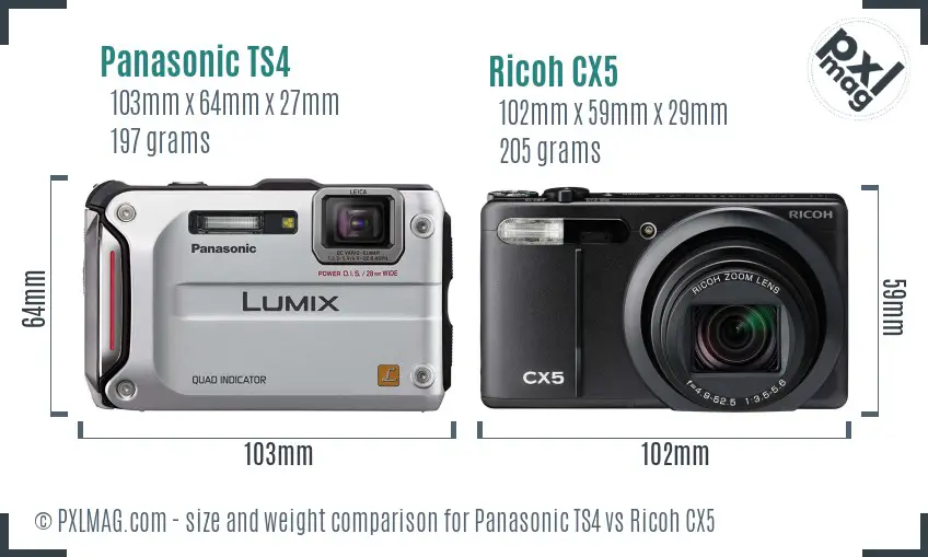 Panasonic TS4 vs Ricoh CX5 size comparison