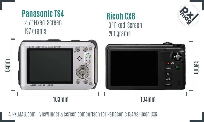 Panasonic TS4 vs Ricoh CX6 Screen and Viewfinder comparison