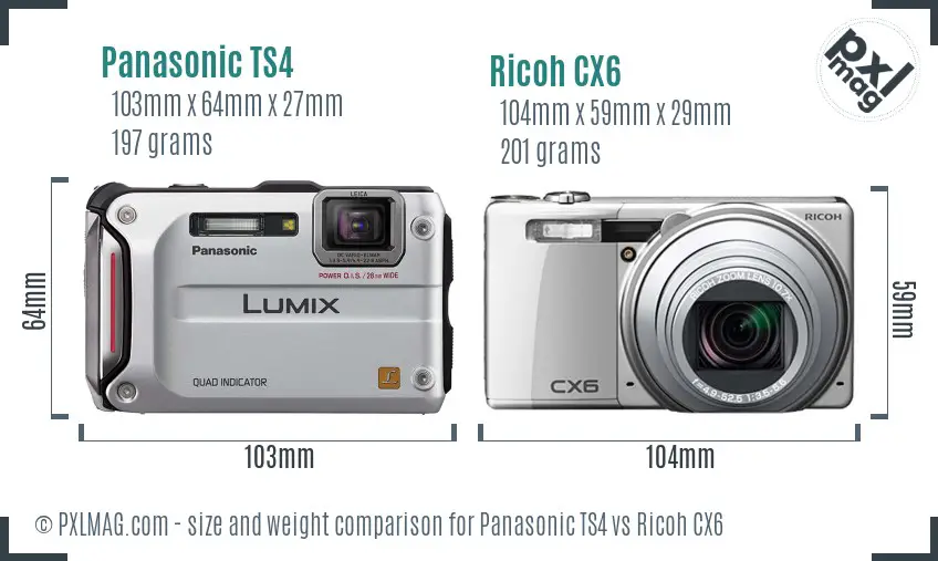 Panasonic TS4 vs Ricoh CX6 size comparison