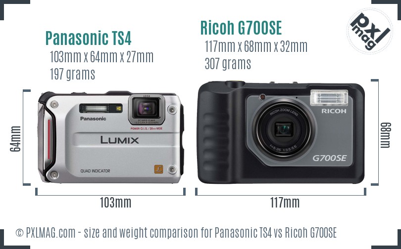 Panasonic TS4 vs Ricoh G700SE size comparison