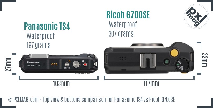 Panasonic TS4 vs Ricoh G700SE top view buttons comparison