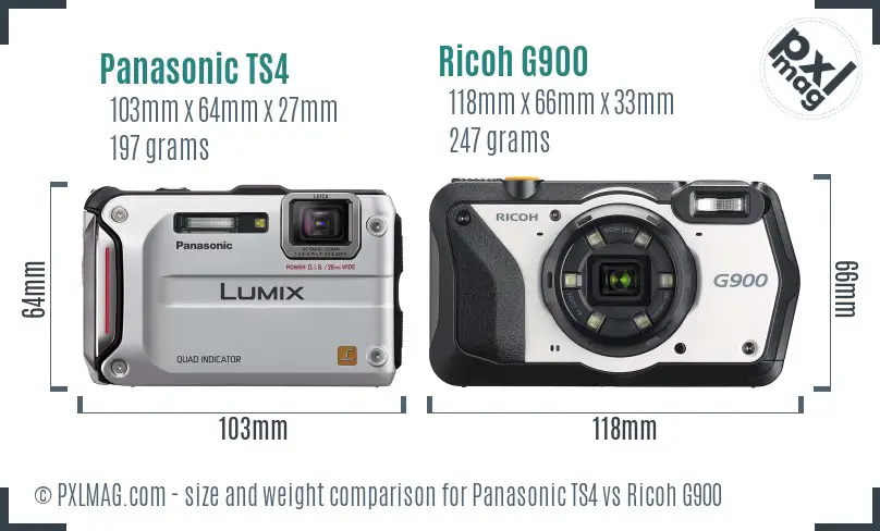 Panasonic TS4 vs Ricoh G900 size comparison