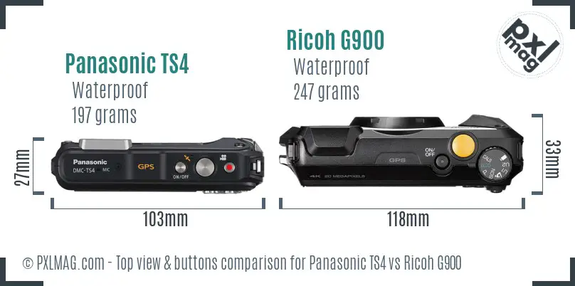 Panasonic TS4 vs Ricoh G900 top view buttons comparison