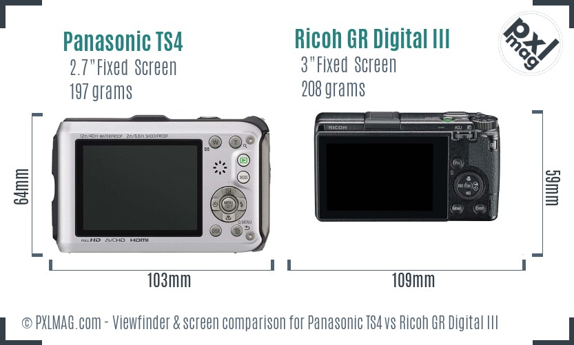 Panasonic TS4 vs Ricoh GR Digital III Screen and Viewfinder comparison