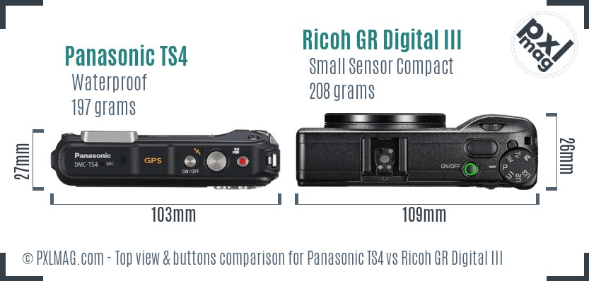 Panasonic TS4 vs Ricoh GR Digital III top view buttons comparison