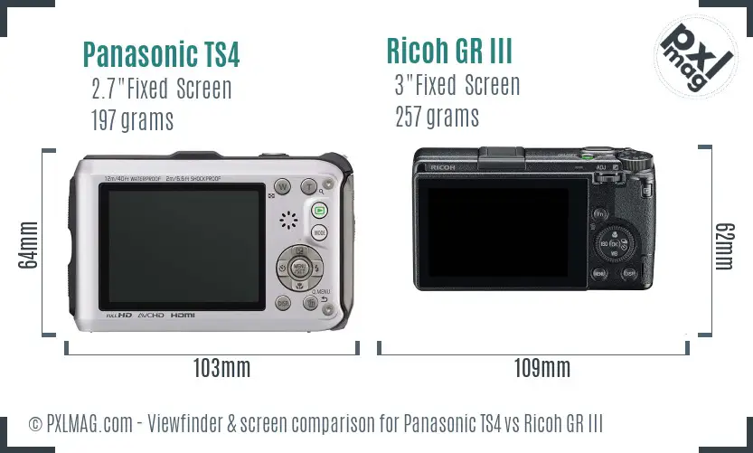 Panasonic TS4 vs Ricoh GR III Screen and Viewfinder comparison