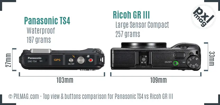 Panasonic TS4 vs Ricoh GR III top view buttons comparison