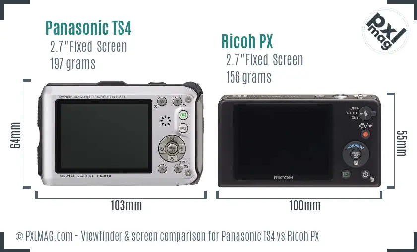 Panasonic TS4 vs Ricoh PX Screen and Viewfinder comparison