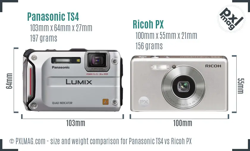 Panasonic TS4 vs Ricoh PX size comparison