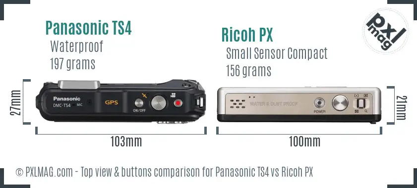 Panasonic TS4 vs Ricoh PX top view buttons comparison