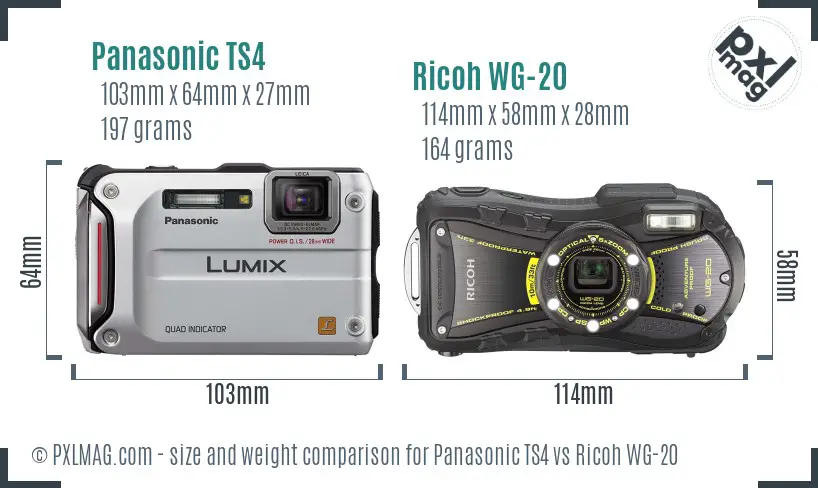 Panasonic TS4 vs Ricoh WG-20 size comparison