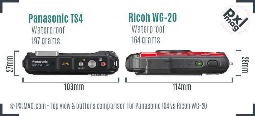 Panasonic TS4 vs Ricoh WG-20 top view buttons comparison