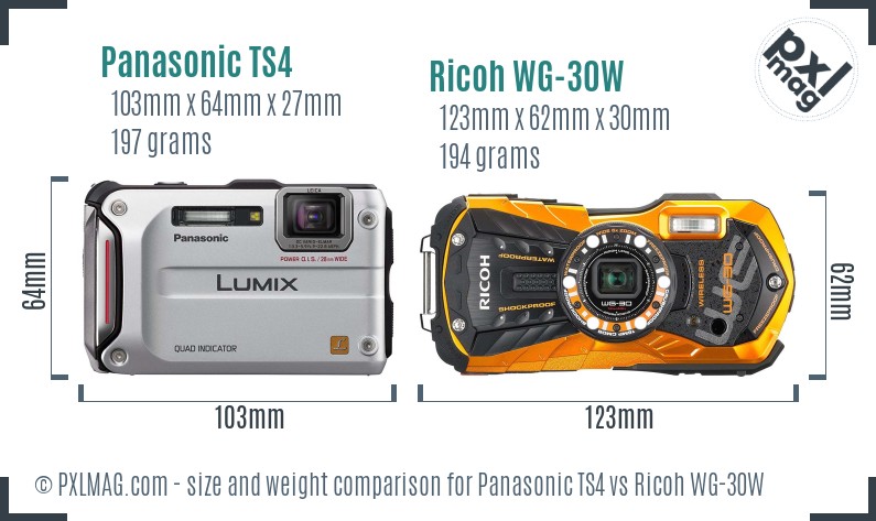 Panasonic TS4 vs Ricoh WG-30W size comparison Panasonic TS4 vs Ricoh WG-30W size comparison