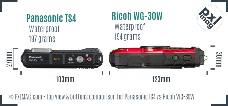 Panasonic TS4 vs Ricoh WG-30W top view buttons comparison