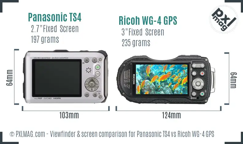 Panasonic TS4 vs Ricoh WG-4 GPS Screen and Viewfinder comparison