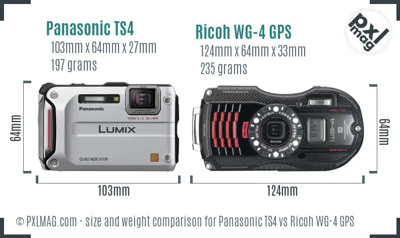 Panasonic TS4 vs Ricoh WG-4 GPS size comparison