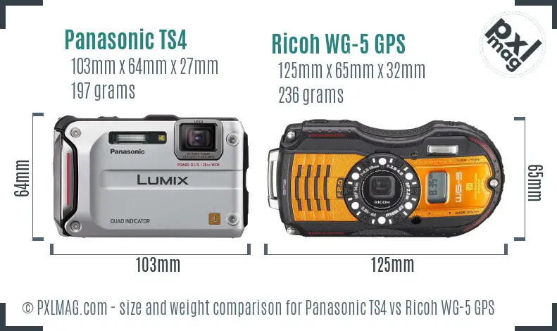 Panasonic TS4 vs Ricoh WG-5 GPS size comparison