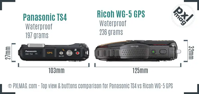 Panasonic TS4 vs Ricoh WG-5 GPS top view buttons comparison