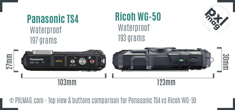 Panasonic TS4 vs Ricoh WG-50 top view buttons comparison