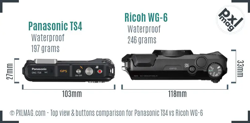 Panasonic TS4 vs Ricoh WG-6 top view buttons comparison