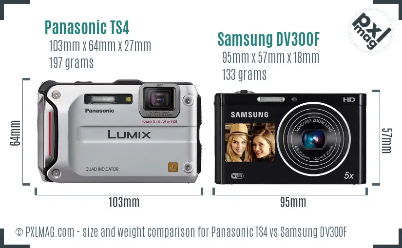 Panasonic TS4 vs Samsung DV300F size comparison