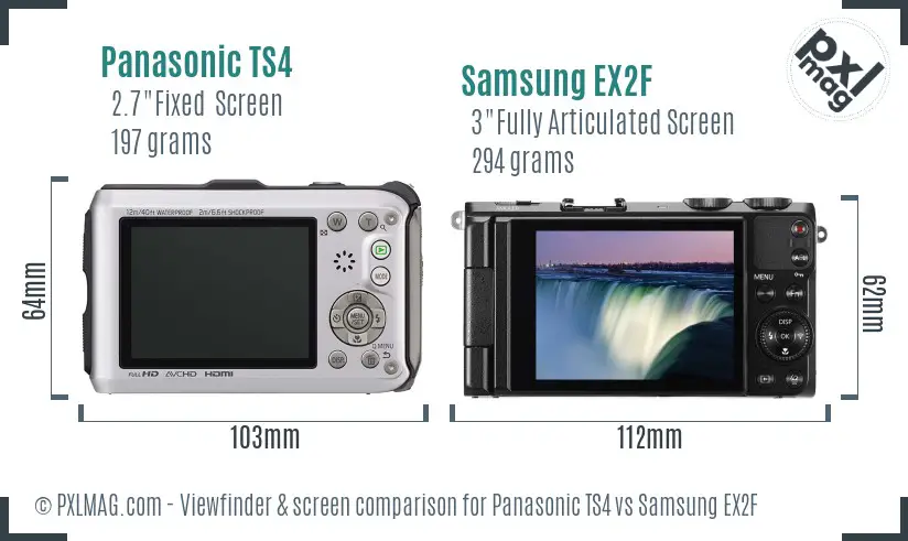 Panasonic TS4 vs Samsung EX2F Screen and Viewfinder comparison Panasonic TS4 vs Samsung EX2F Screen and Viewfinder comparison