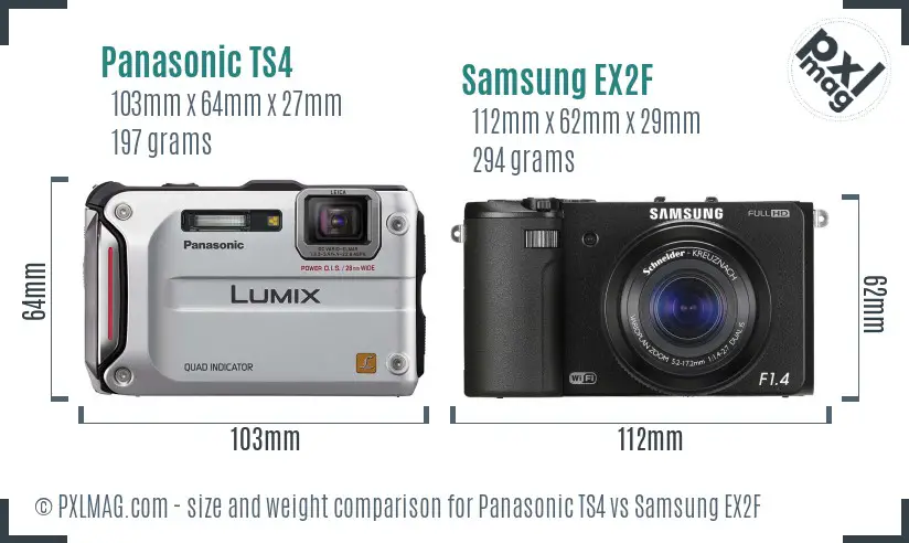 Panasonic TS4 vs Samsung EX2F size comparison Panasonic TS4 vs Samsung EX2F size comparison