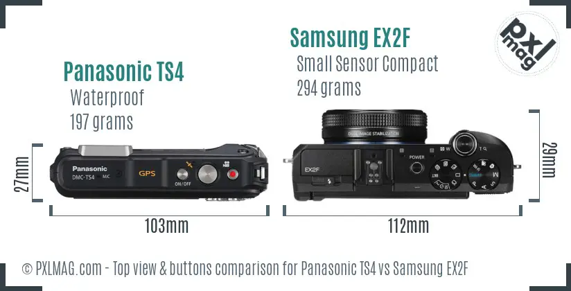 Panasonic TS4 vs Samsung EX2F top view buttons comparison Panasonic TS4 vs Samsung EX2F top view buttons comparison