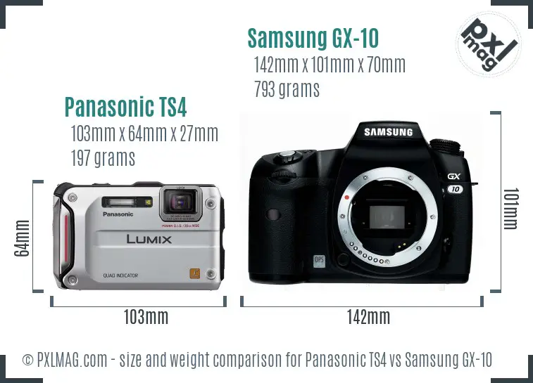 Panasonic TS4 vs Samsung GX-10 size comparison