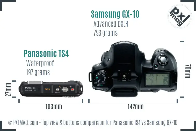 Panasonic TS4 vs Samsung GX-10 top view buttons comparison