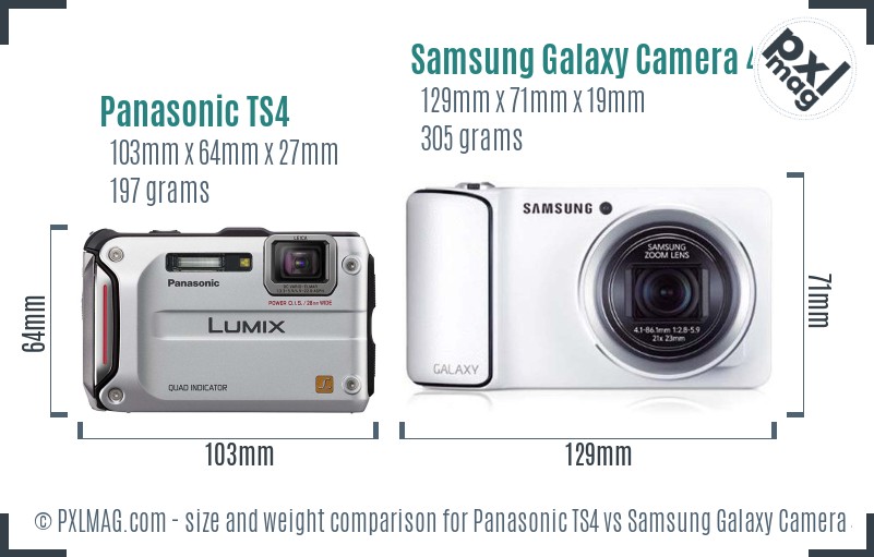 Panasonic TS4 vs Samsung Galaxy Camera 4G size comparison Panasonic TS4 vs Samsung Galaxy Camera 4G size comparison
