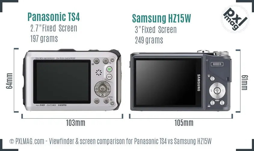 Panasonic TS4 vs Samsung HZ15W Screen and Viewfinder comparison