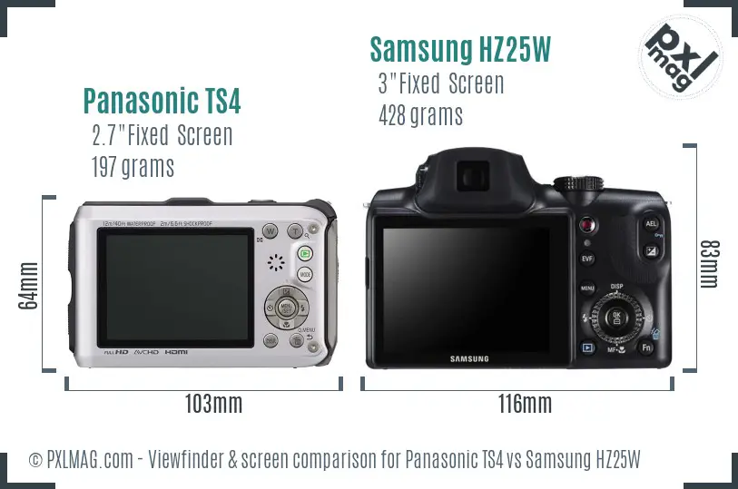 Panasonic TS4 vs Samsung HZ25W Screen and Viewfinder comparison