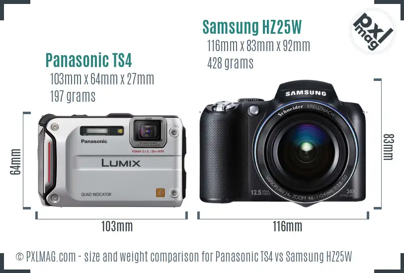 Panasonic TS4 vs Samsung HZ25W size comparison